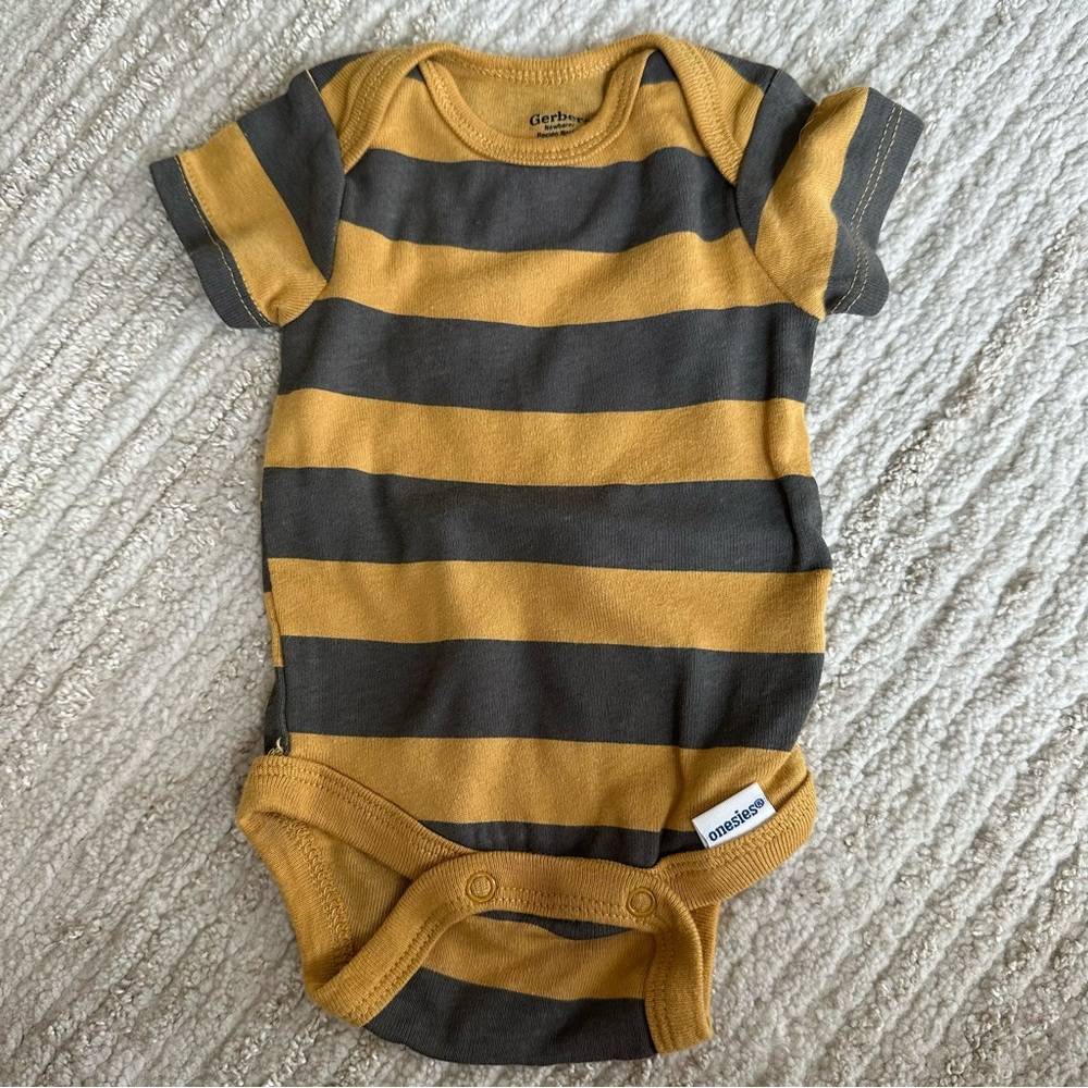 Gerber Newborn Baby Striped Yellow and Gray Onesie